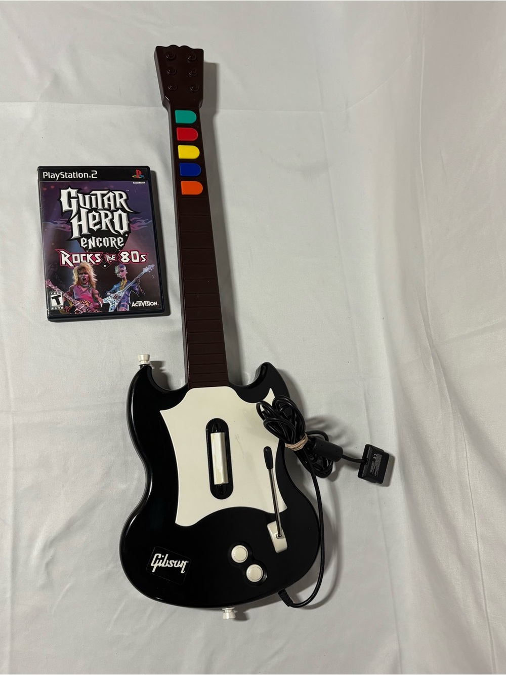 PS2 Guitar Hero Wired Guitar Controller+Guitar Hero Encore Rocks the 80s Tested